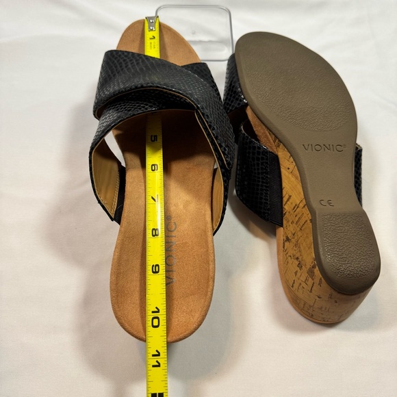 Vionic Leticia Black Snake Leather Cork Wedge Comfort Slide Sandals size 10 - Picture 7 of 13